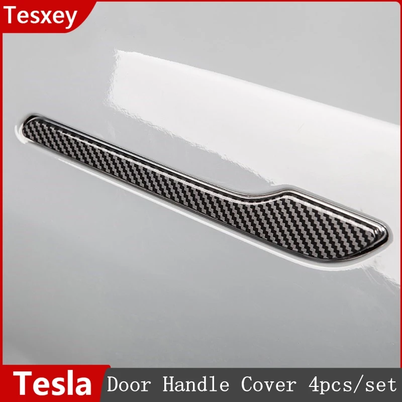 Door Handle Cover For Tesla Mode 3 Y 2017-2021 2022 2023 4Pcs/Set Paste Carbon Fiber ABS Model3 Modely Door Handle Protection