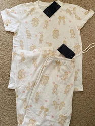 Angel Print T-shirt Pant Pajama Set Woman Short Sleeve Tee+Drawstring Straight Trousers Sweet Cute Cotton Home 2 Piece Sets