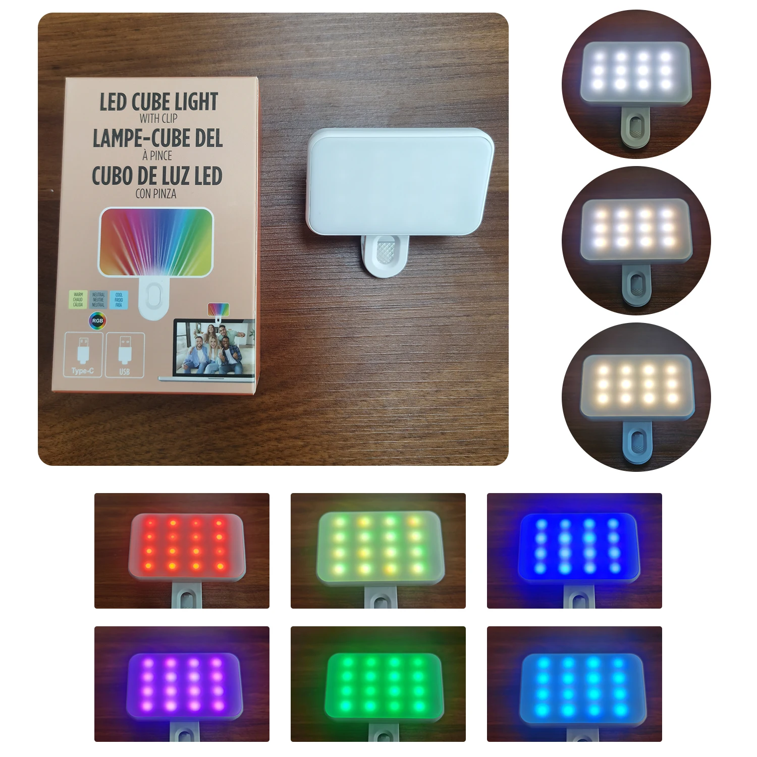 Portable Mini Selfie Fill Light Rechargeable 3 Modes Adjustable Brightness Clip On For Mobile Phone Make Up Computer Fill Light