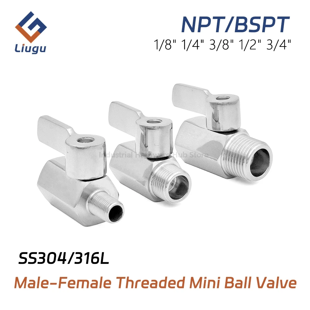 

Mini Ball Valve 304/316L Stainless Steel, 1/8" 1/4" 3/8" 1/2" 3/4" 1" BSPT NPT Female Male Thread,Industrial Valve for Water/Oil