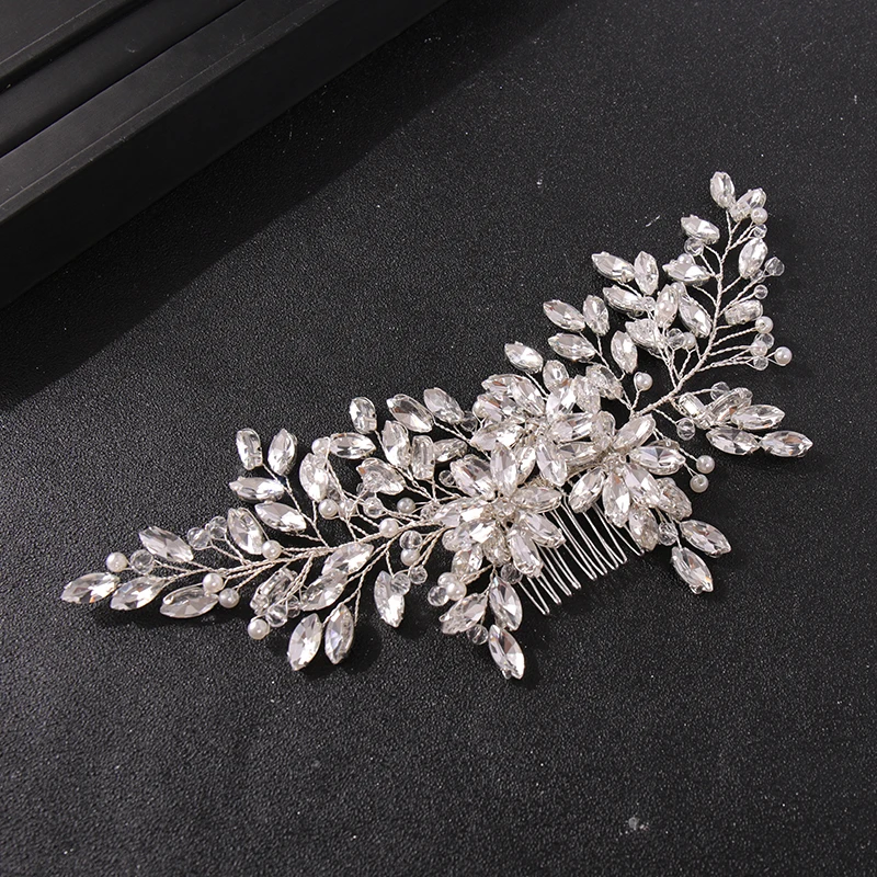 New Handmade Silver Color Rose Gold Tiara Hair Combs Crystal Rhinestone Combs Bridal Hair Accessories Wedding Women Hairbands image 4