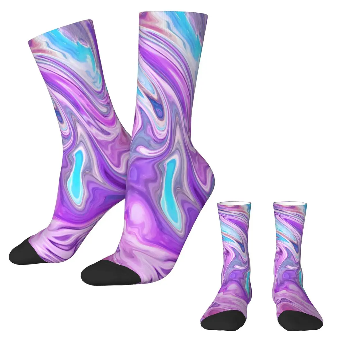 Liquid Swirls Socks Abstract Blue Purple Harajuku Stockings Women Men Comfortable Climbing Socks Winter Graphic Anti Slip Socks