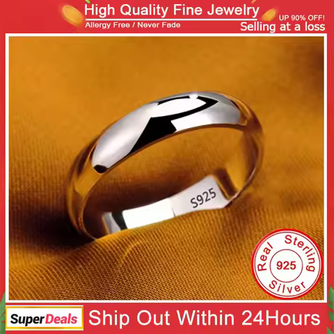 S925 Stamped White Gold Color Tibetan Silver Ring Simple 4mm Stanless Steel Rings for Men Women Couple Gift Jewelry Accessories