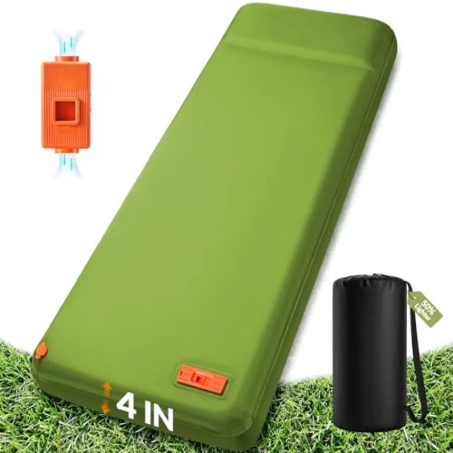 

Self Inflating Foam Sleeping Pad with Electric Pump 4" Ultra-Thick Memory Foam Camping Air Mattress 9.5 R-Value 4 Season Campin