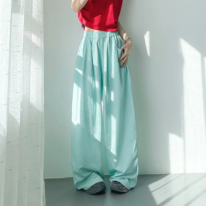 

Новое поступление 2025, летние женские универсальные брюки в корейском стиле на всю длину, повседневные свободные винтажные широкие брюки с эластичной резинкой на талии T179