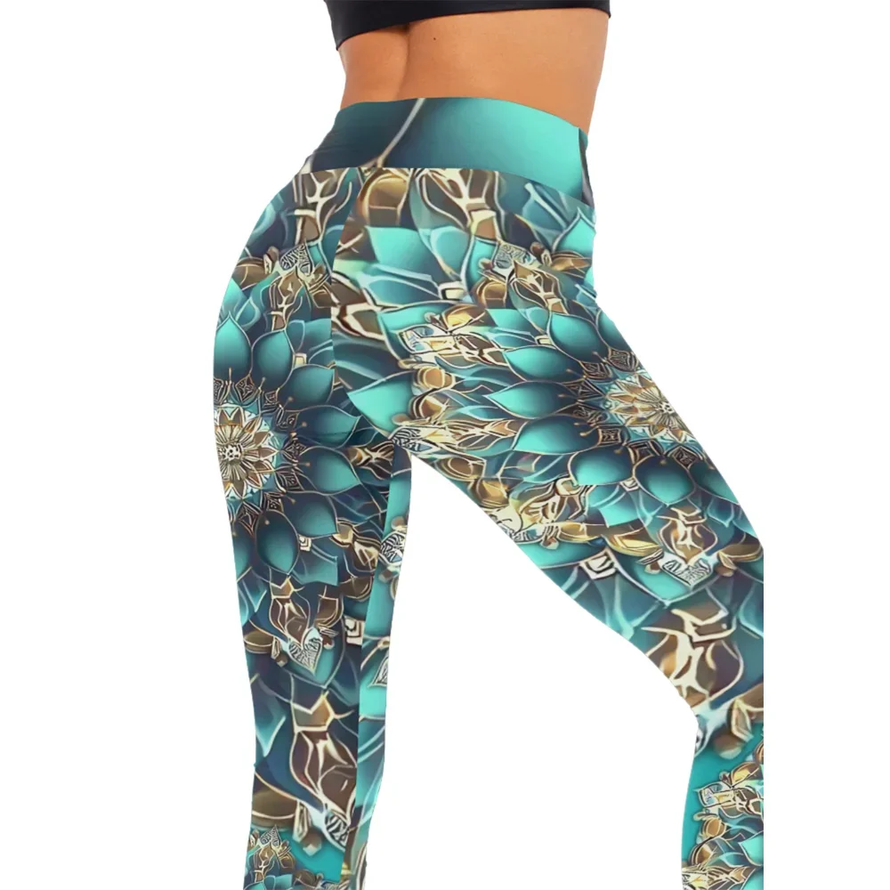 Legginsy do jogi z wysokim stanem, abstrakcyjny nadruk, efekt \"nagiej skóry\", całoroczne, wyszczuplające, do ćwiczeń, modne spodnie fitness damskie.