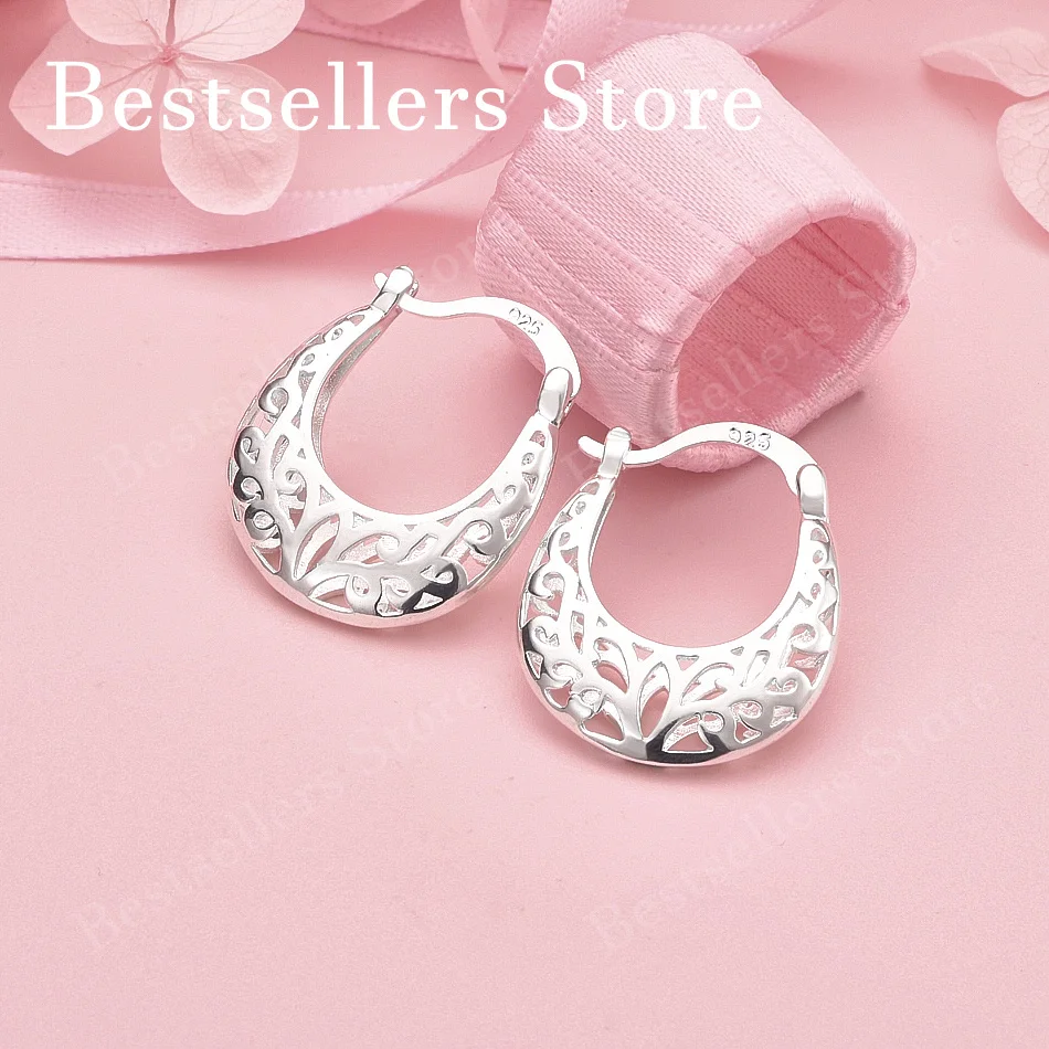 

Elegant 925 Sterling Silver 20mm Delicate Openwork Round Earrings for Women, Fashionable and Charming Party Gift Jewelry