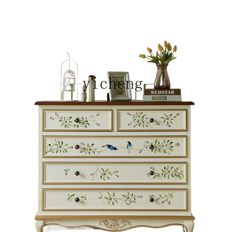 

ZF Chest of Drawers Bedroom Solid Wood Painted Chest of Drawers Wall Storage Retro Storage Storage Cabinet