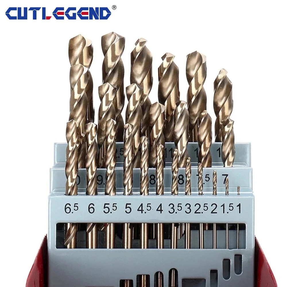 25Pcs M35 5% Cobalt HSS Twist Drill Bit Set 1.0-13mm Straight Shank Metal Drill Bits for Stainless Steel with Iron Box / PE Bag