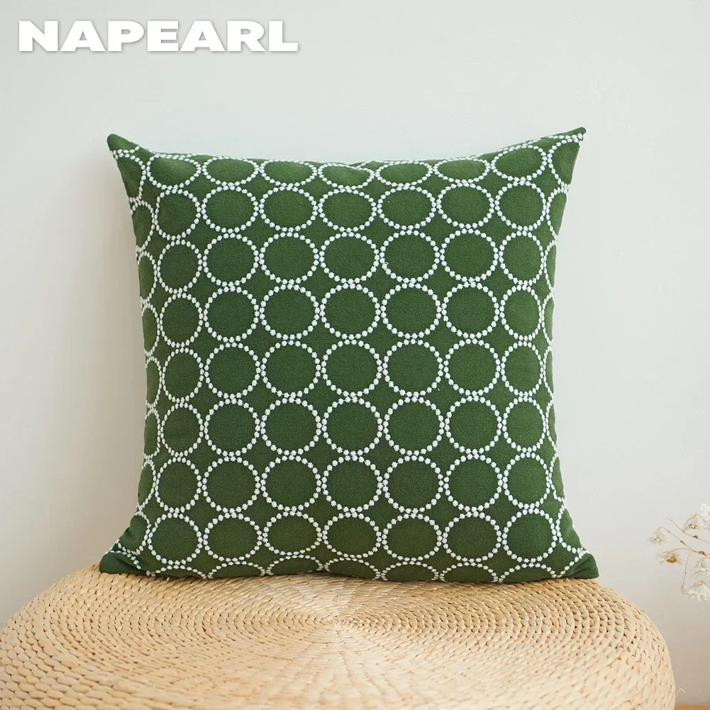 NAPEARL Green Yellow Cushion Cover Embroidery Design Circle Geometric Sofa Pillow Case Pillow Cover 30x50/45x45/50x50 1PC