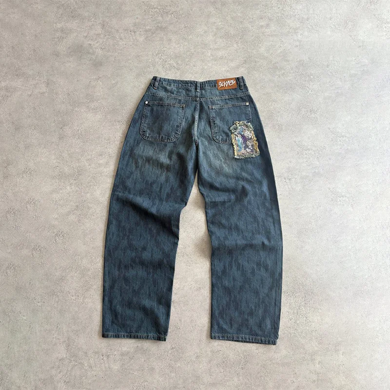 

Y2K Harajuku Vintage Jeans Personality Fashion Trend Pocket Embroidery Design High Quality Jeans Men Women Hip Hop Streetwear
