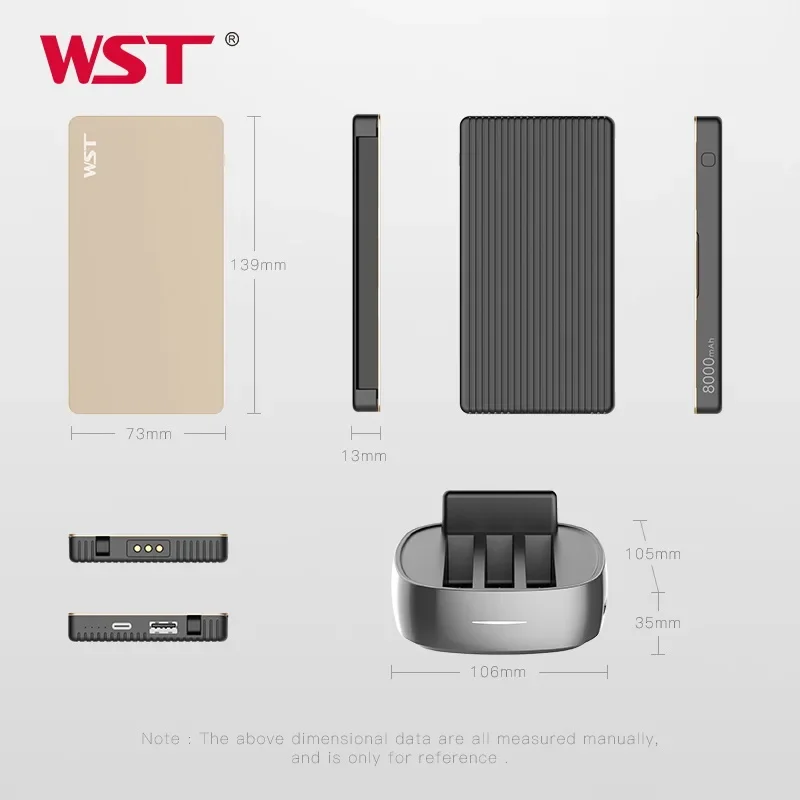 WST Hot sell built in cable power bank 3 sets 8000mAh type-c powerbank docking station for restaurant home office