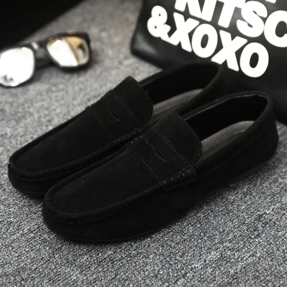 Lightweight Mens Loafers Summer Solid Color Round Toe Non Slip Comfort Casual Shoes Breathable Driving Office Black Beige