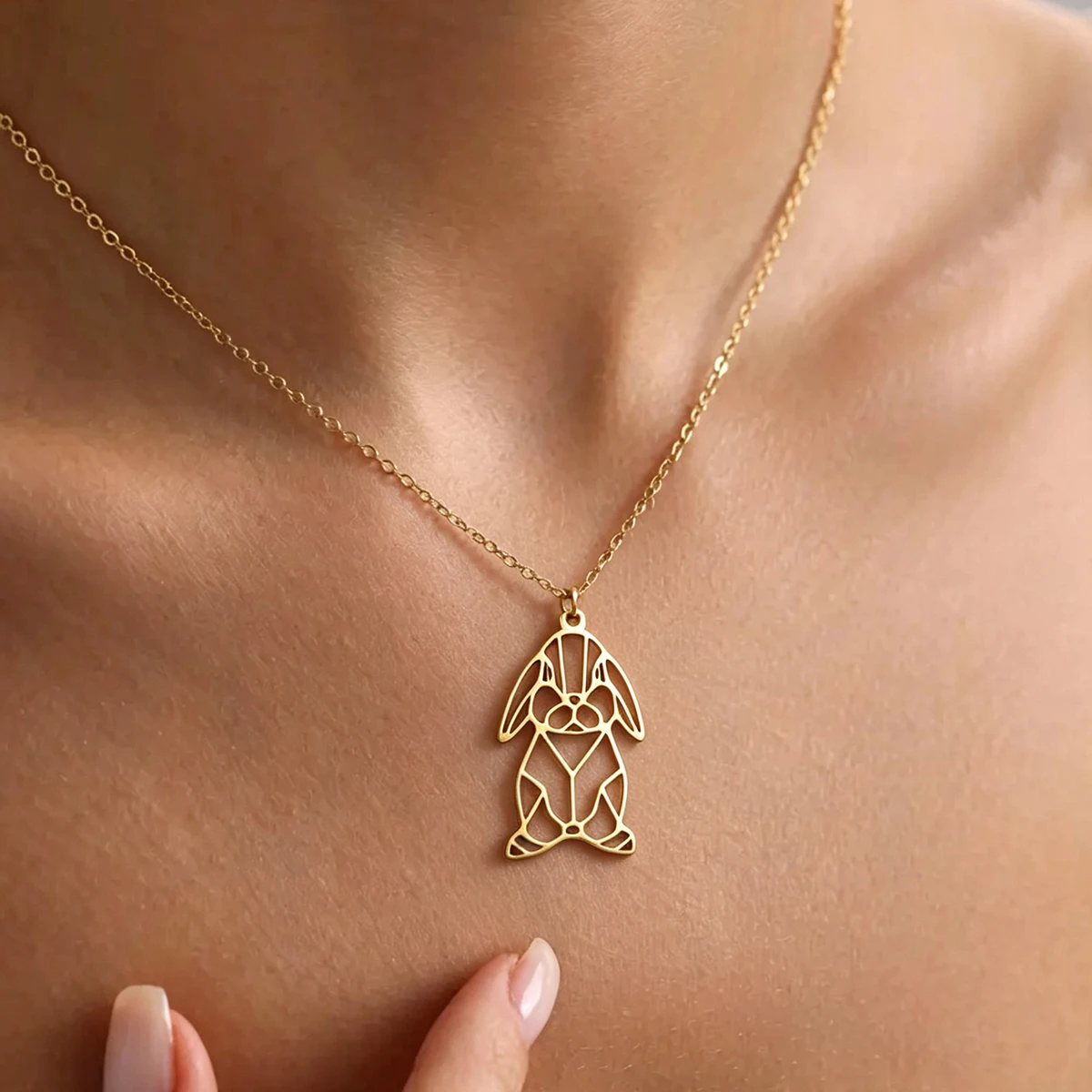 Exquisite Geometric Hollow Rabbit Pendant Necklace Retro Geometric Animal Cutout Collar Neck Accessories Gift For Animal Lover