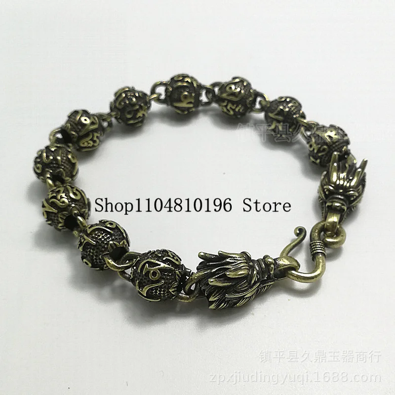Wholesale of antiques and miscellaneous items Antique-style bronze dragon-head round bead bracelet, wholesale for home and offic