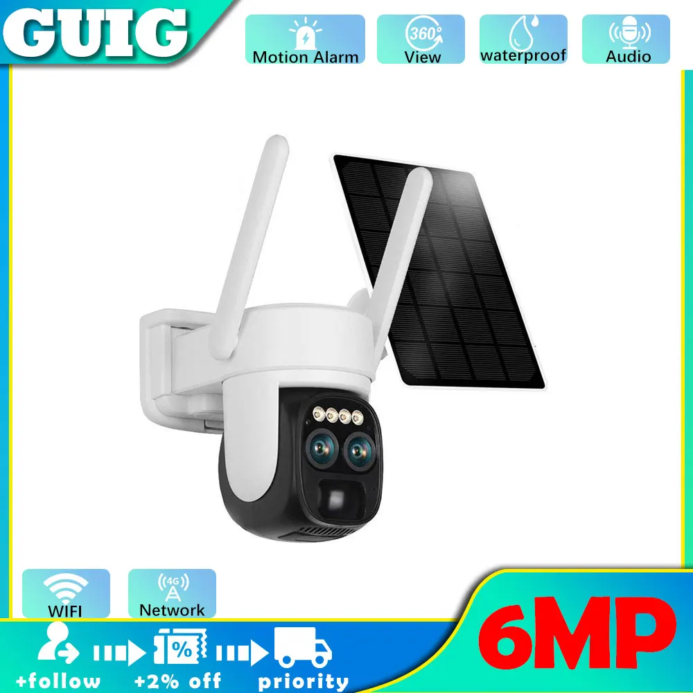 

6MP 4G WIFI PTZ camera digital zoom AI human body detection IP66 outdoor high-definition dual-lens solar surveillance camera