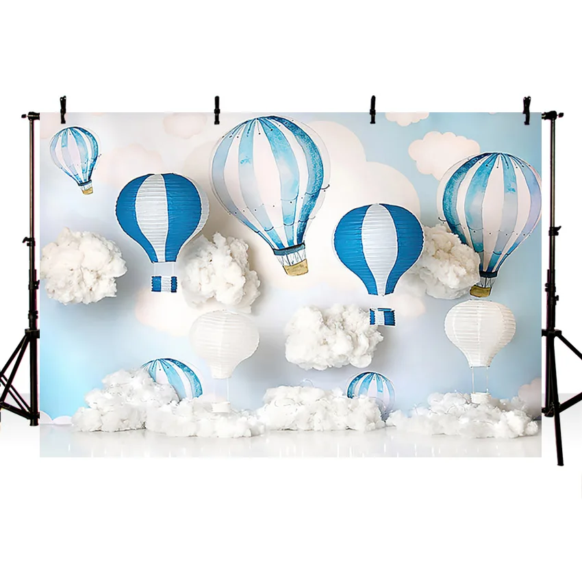 Avezano Blue Hot Balloon Photography Background Cloud Boy Birthday Portrait Decor fondali per Photo Studio Photozone Photocall