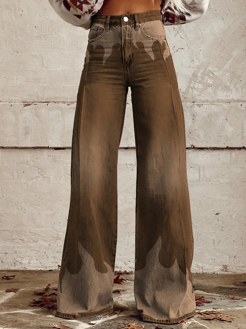 

New brown jeans, AliExpress, eBay, European and American foreign trade plus size women's casual pants, thin imitation jeans