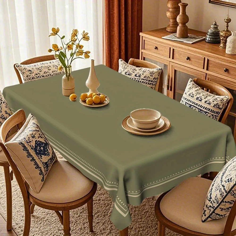 One vintage and simple border tablecloth in olive green classic color scheme