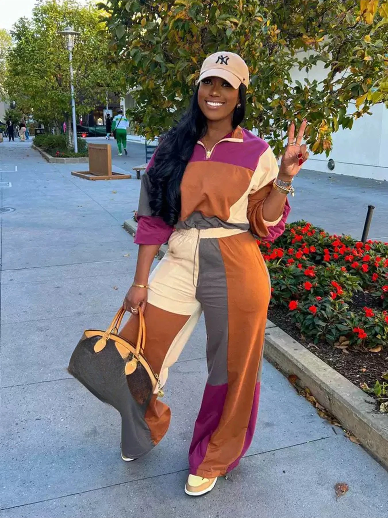 

Women's Sexy Sporty Woven Set 2025 Zip Up Track Suit with Drawstring Color Block Print Two Piece Outfit