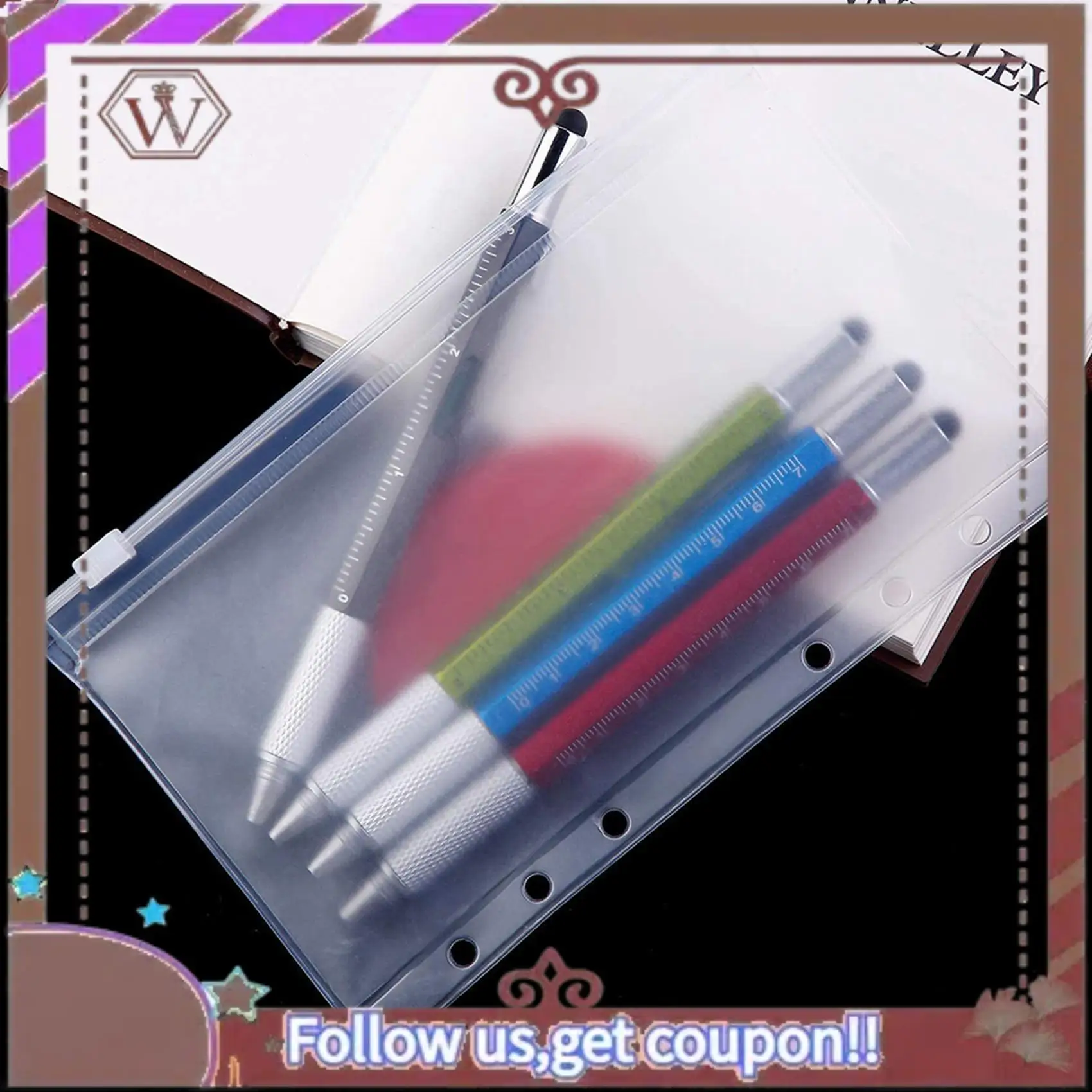 ABBG-102 Kantong Binder Ukuran A6 6 Lubang Kantong Binder Resleting Folder PVC Transparan Tahan Air untuk Lembaran Kertas Lepas