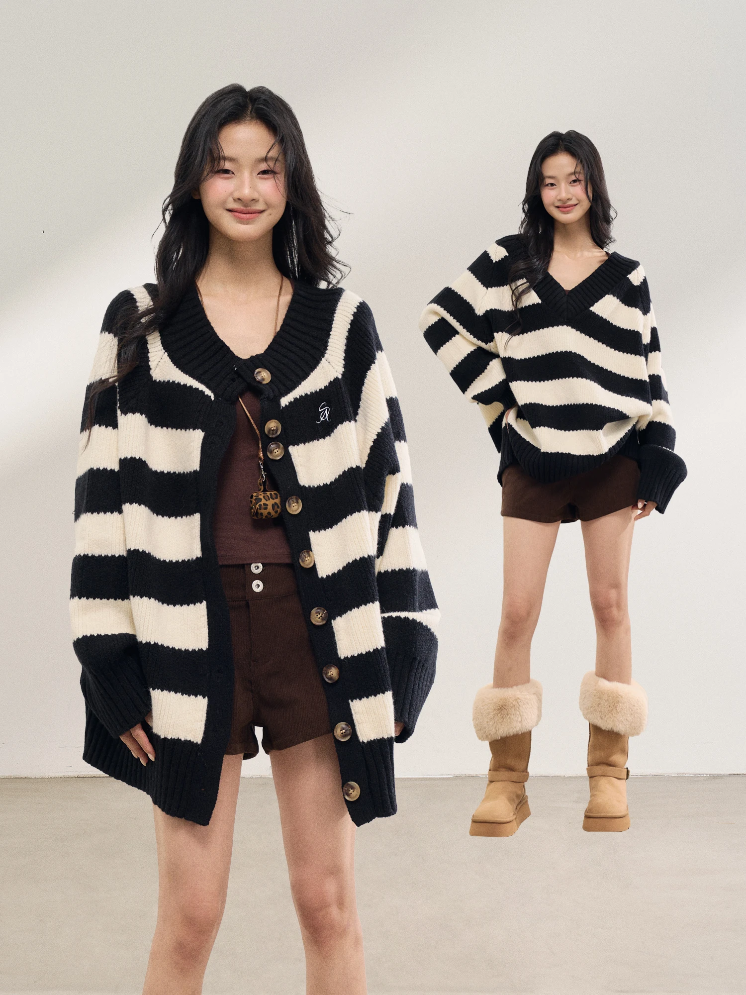 

INSLIISA цветной полосатый двусторонний вязаный открытый кардиган женский свободный осенне-зимний универсальная верхняя одежда для ленивых