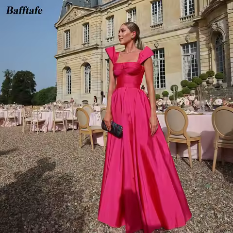 Bafftafe Customized Simple Satin Women Evening Dresses Straps Long Prom Gowns Formal Occasion Wedding Party Bridesmaid Dress