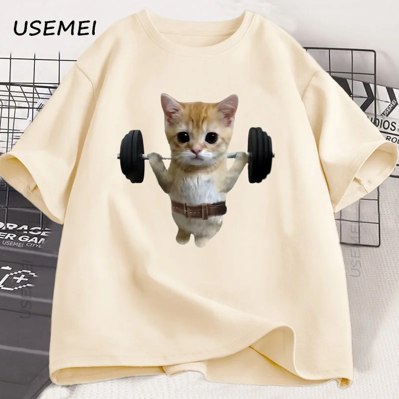 

Funny Gym Sam Sulek Cat T-shirt for Men Women Cute Printed Tshirt Male Oversized Short Sleeve Cat Lover Tees Oversized Clothes