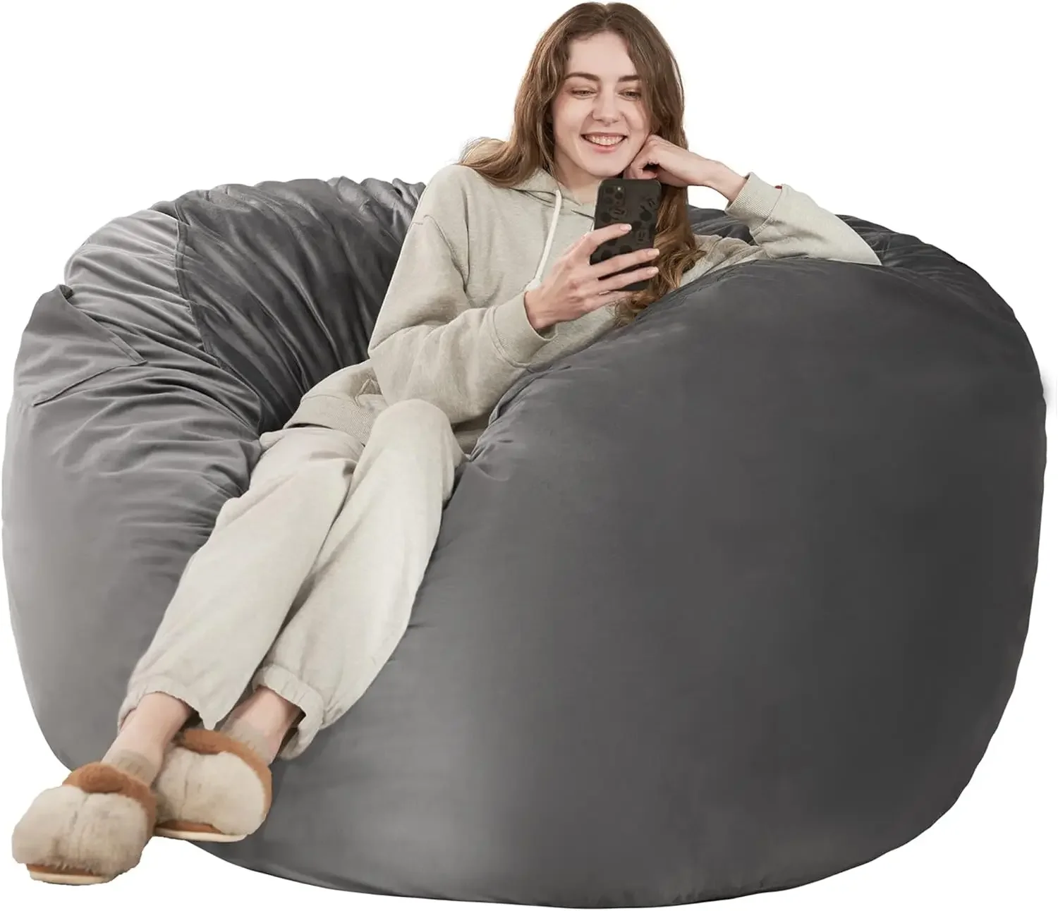 

HABUTWAY Bean Bag Chair: Giant 4' Memory Foam Furniture Bean Bag Chairs for Adults with Microfiber Cover - 4Ft, Grey