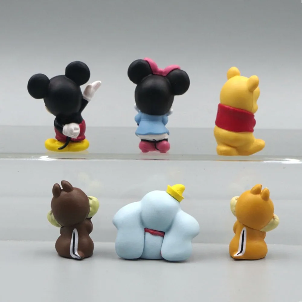 6 ชิ้นอะนิเมะ KawaiiMickey Mouse Minnie Action Figure Pooh หมี Dumbo การ์ตูนตุ๊กตารุ่นสะสม GK ของเล่นน้ําเล่นเด็กของขวัญ