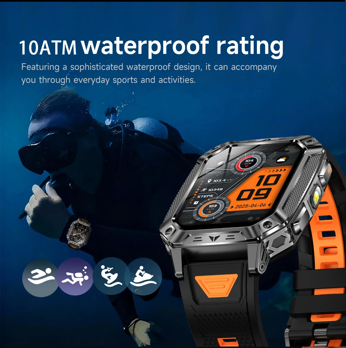 2026 Neue 1400mAh Militär-Smartwatch 10ATM Wasserdicht 2,01" AMOLED SOS+LED-Taschenlampe Herzfrequenz 100+ Sportmodi Fitness-Uhr – Detail 13
