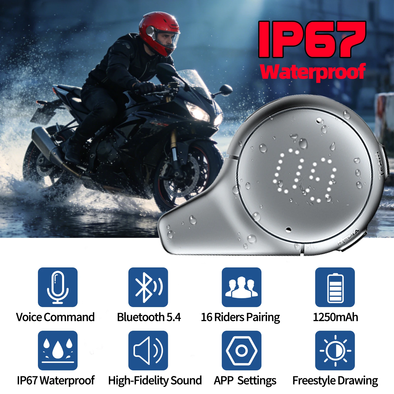 BEEBEST Motorcycle Helmet Intercom Headset Waterproof Bluetooth Wireless Walkie Talkie Handsfree Long Range for Motorcycle Rider