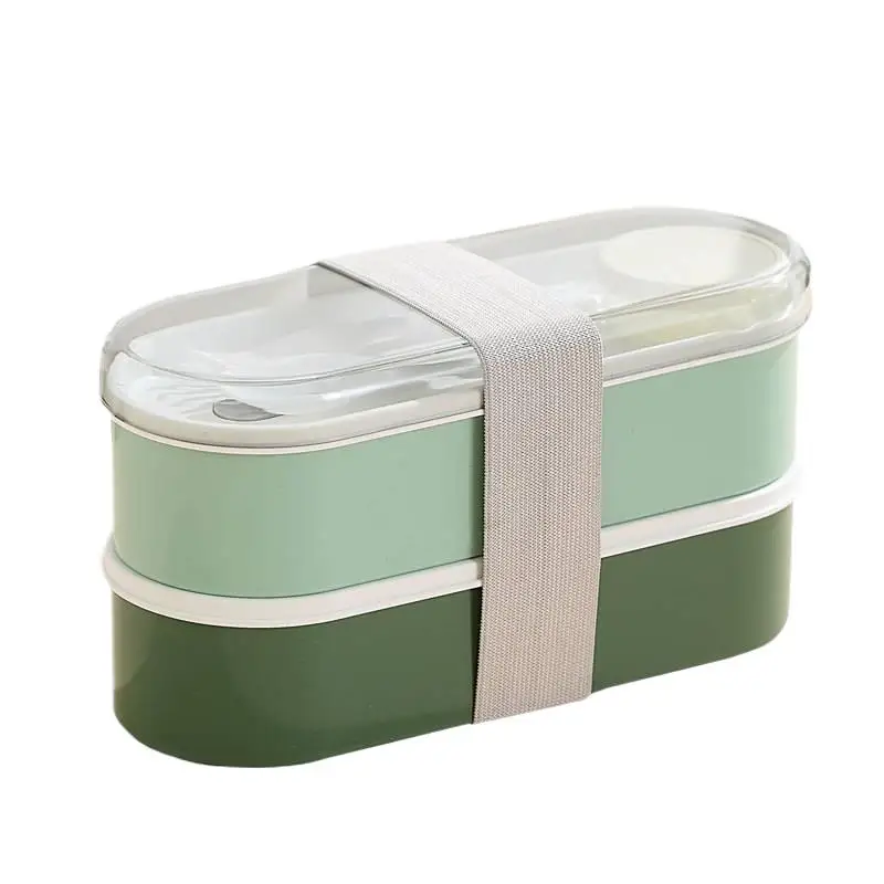 New New Double Layer Portable Lunch Box With Fork And Spoon Microwave Bento Boxes Dinnerware Set Food Storage Container
