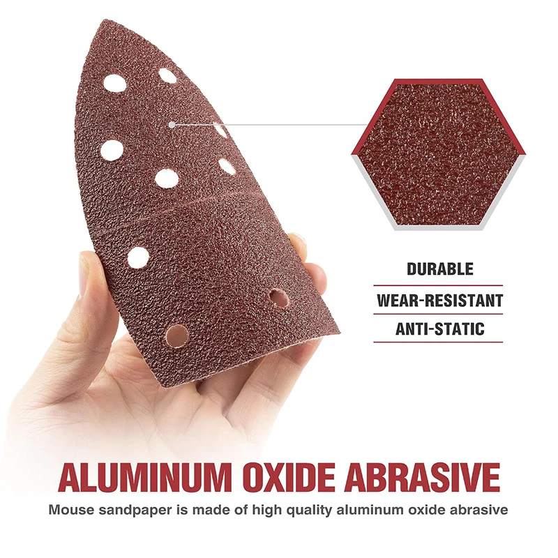 60PCS Mouse Sander Sandpaper 11 Holes Detail Sander Sandpaper Palm Sander Paper Hook and Loop Sander Pads Triangular Sanding - view 3