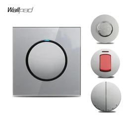 Grey Glass Panel 1 2 3 4 Gang Wall Light Switch Pass-through Cross Momentary Switch 20A 45A DP Switch For Cooker AC Water Heater