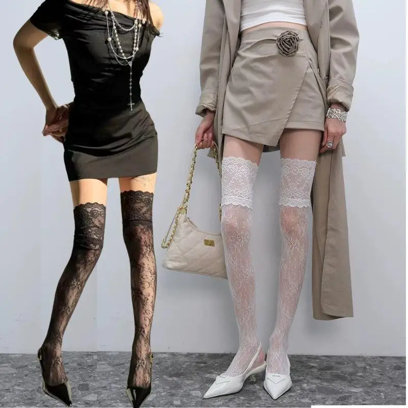 

Y2K Socks Women Autumn/Winter Thigh High Lace Cute Lolita Warm Stockings Black White Long Leg Socks For Girl Boot Accessories