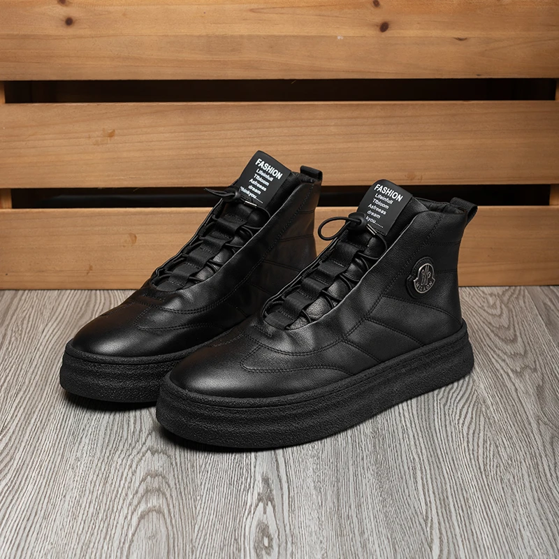 High top velvet warm thick soled men\'s casual shoes, black board shoes, trendy 221133