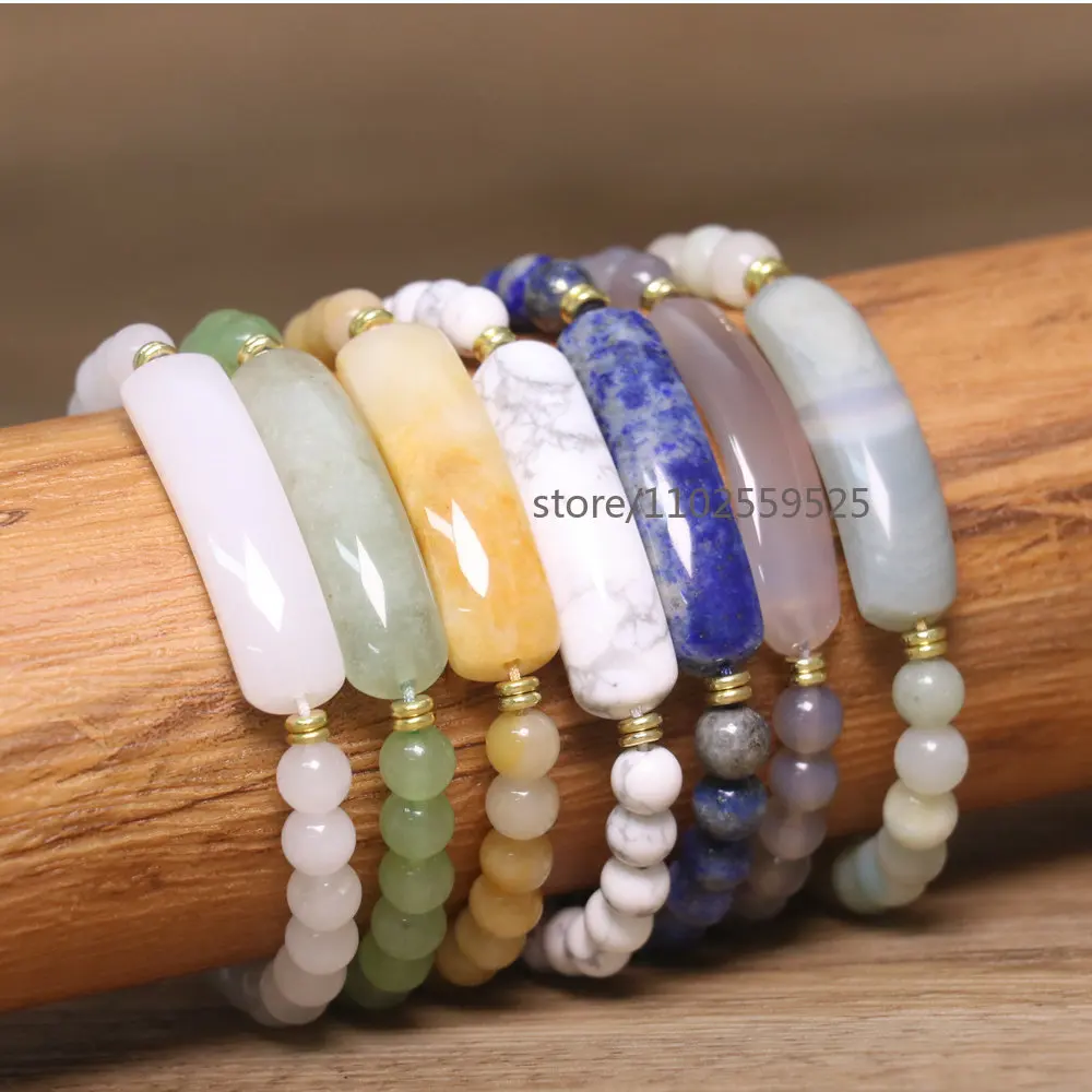 Dainty Healing Crystal Rectangle Charm Bracelet Braided Adju
