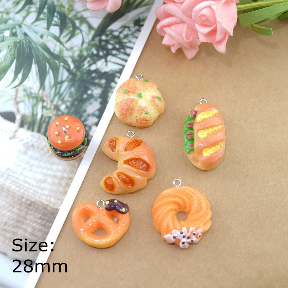 Cute Hamburg Bread Donuts Charms for Earring Bracelets Jewelry Making DIY Pendants Wholesale Bulk