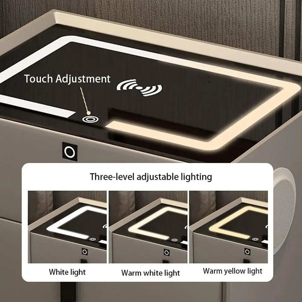 Compact LED Nightstand with Charging, Drawers & Open Shelf, Blue, 42x40x48cm
