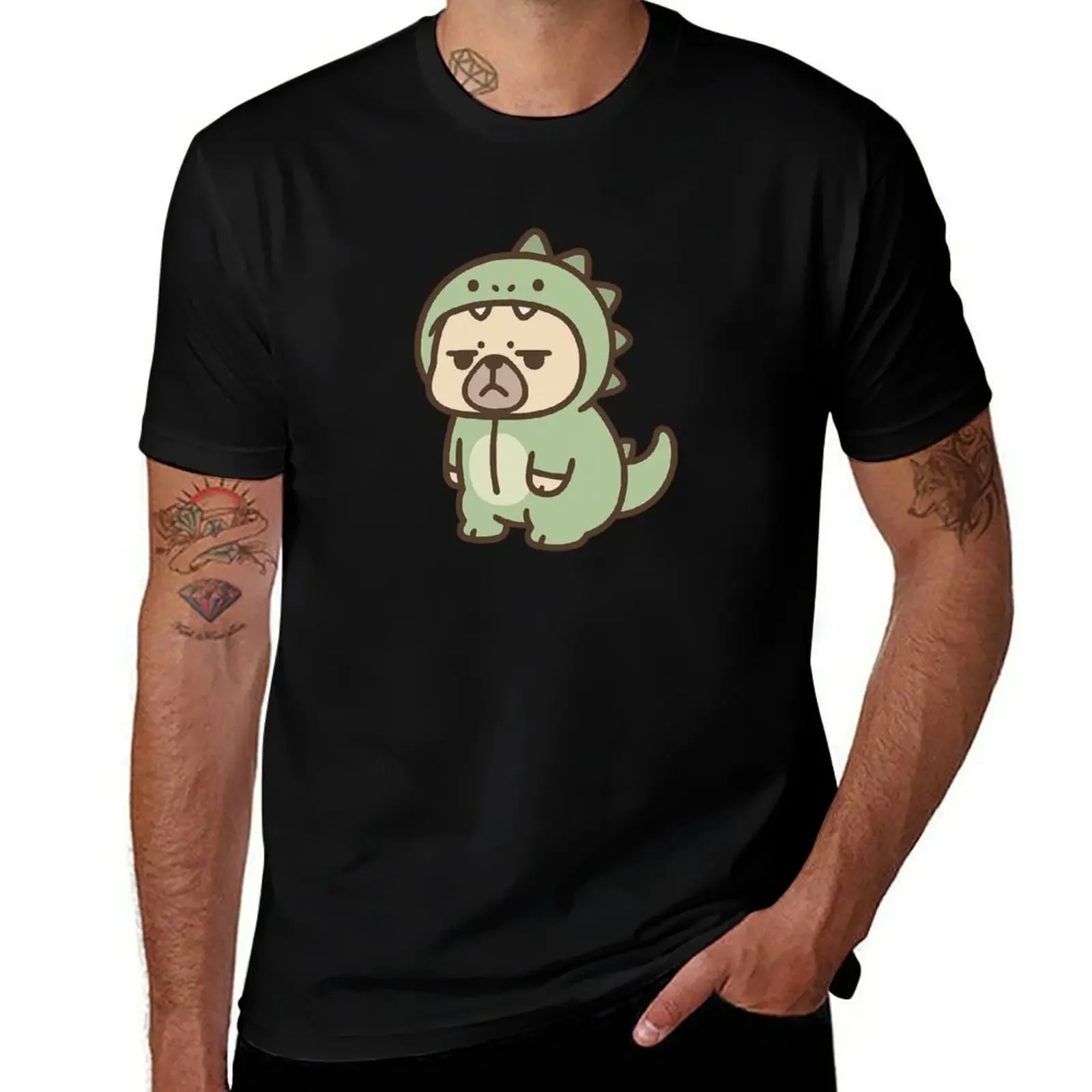 

Grumpy French Bulldog in Dino Onesie Sticker T-Shirt cheap stuff vintage quick-drying cotton t shirt men