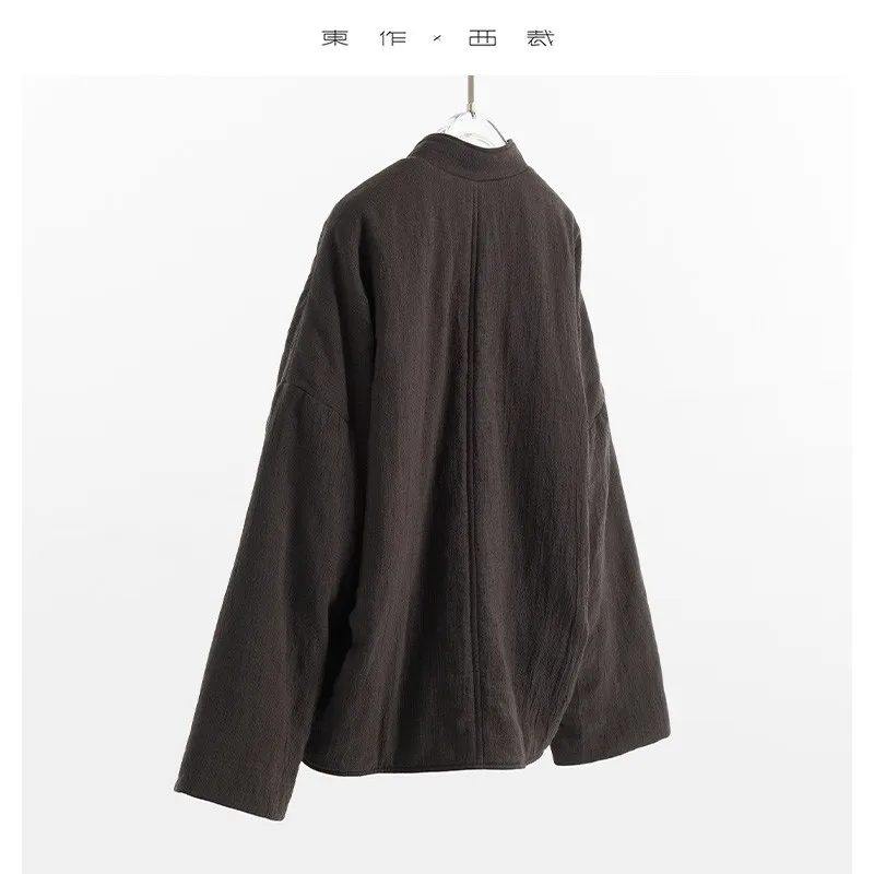 Kurtka damska w stylu zen, inspirowana nowym chińskim stylem ~ Lekki luksus, jedwabno-lniano-bawełniana, ciepła krótka kurtka, artystyczna, lekka, bez ucisku, idealna na jesień i zimę.