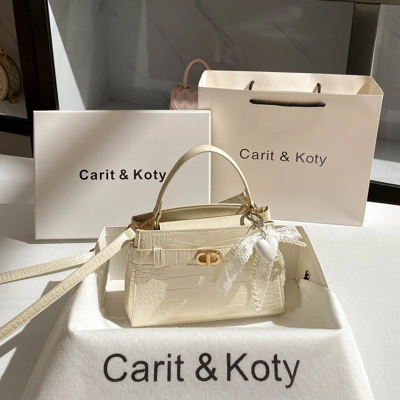 

Fashionable crocodile-patterned Kelly bag, high-end small handbag for work