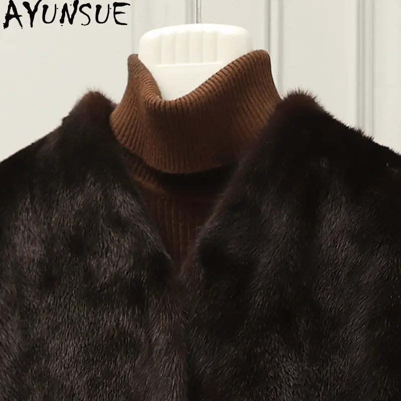 AYUSNUE Luxuriöser Echter Nerzmantel für Damen Winterkleidung Kurzer Stil Jacke Neu in Mänteln Natürlicher Ganzer Nerz Шуба Женская