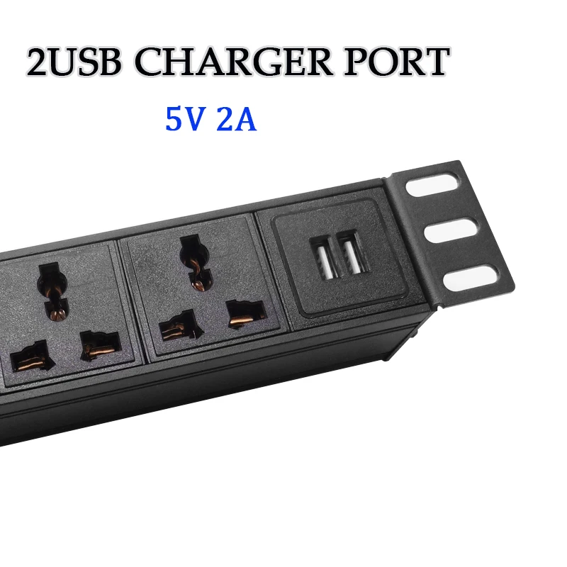 19Inch PDU Power Strip Cabinet Mount EU US UK C13 Universal Socket 2USB Digital Voltmeter Ammeter Wattmeter 16A/32A Air Switch