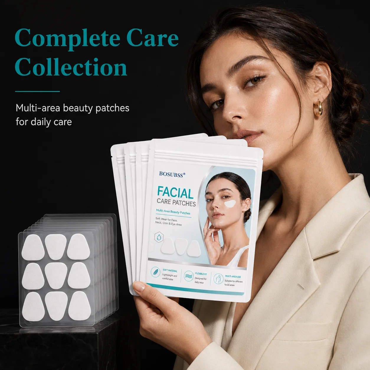 45 Patchs de Beauté Multi-Zones pour le Visage, Patchs Doux pour le Soin du Visage, du Cou, du Menton et des Yeux, Routine de Beauté Quotidienne
