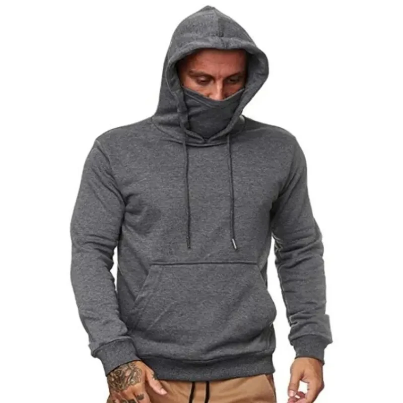 New Autumn Solid Mask Hoodies Men's Casual Slim Hooded Sweatshirts Pocket Open-forked Hip Hop Streetwear Male Sports Pullover