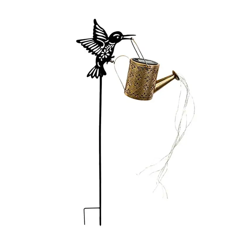 Large Retro Metal Lantern Solar Watering Can Light Outdoor Waterproof Shower Light Hanging Star LED Hummingbird For Garden Decor