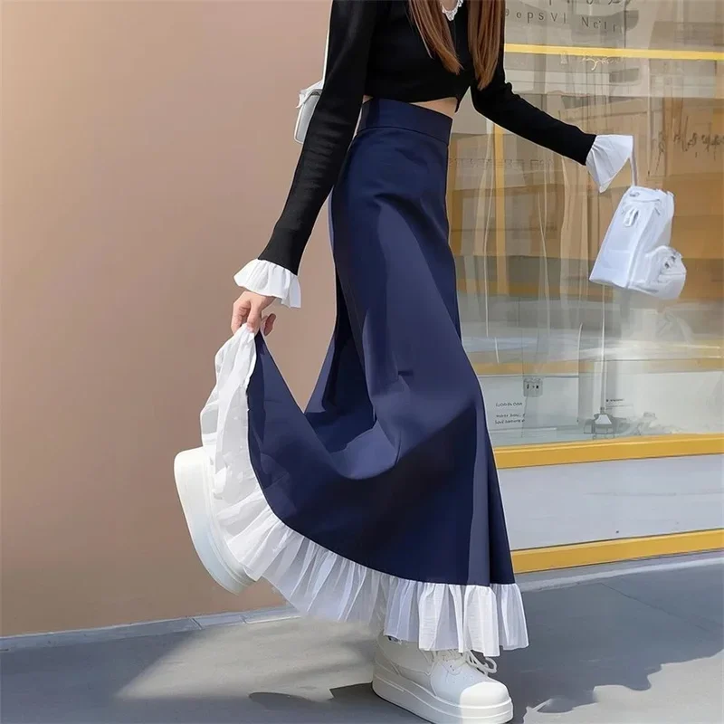 

Новая летняя лоскутная юбка-русалка, женская корейская мода, элегантная элегантная элегантная юбка с оборками и высокой талией, тонкие длинные юбки Jupe