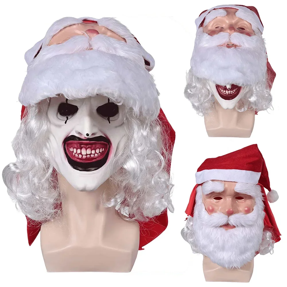 Horror Art Clown Santa Claus Mask Hat Set 2024 Movie Terrifier 3 Cosplay Fantasy Costume Accessories Scary Men Fantasia Prop